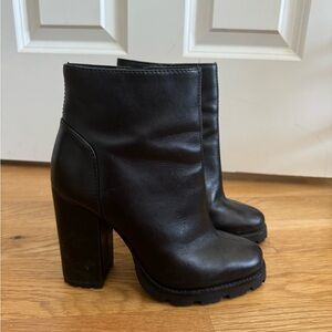 Schutz black leather heeled boots